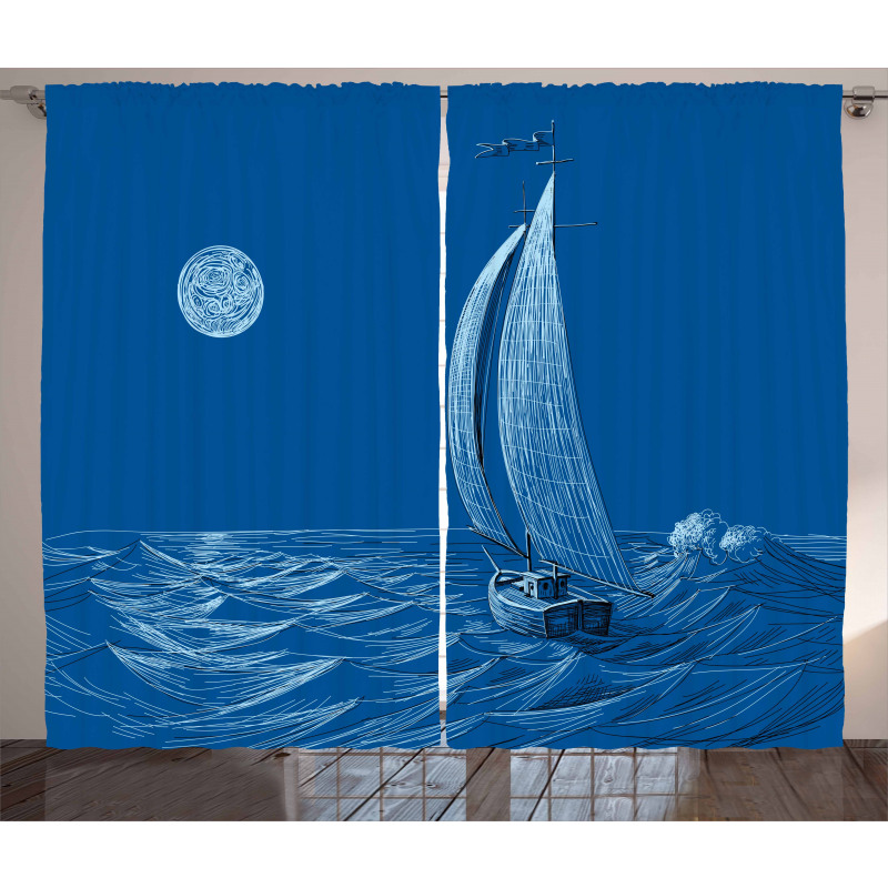 Ship on Ocean Moon Curtain