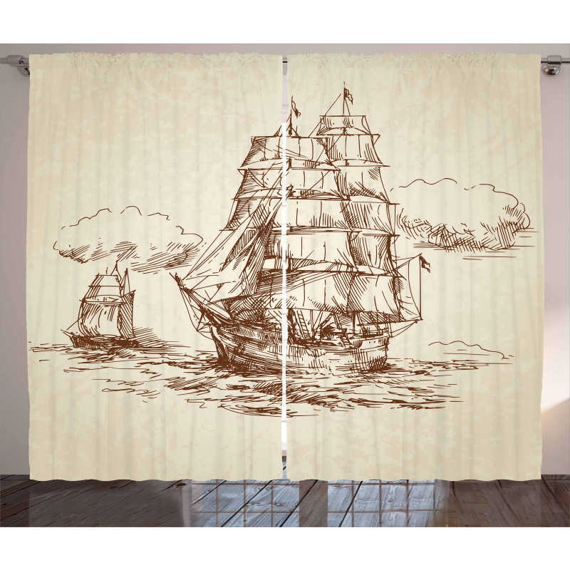 Old Ship Sketch Curtain