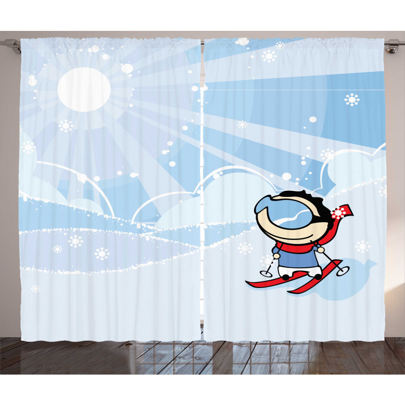 Skiing Boy Sunshine Curtain