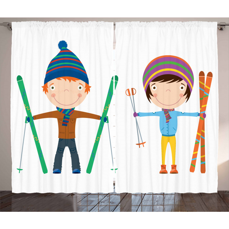 Boy and Girl Skis Curtain