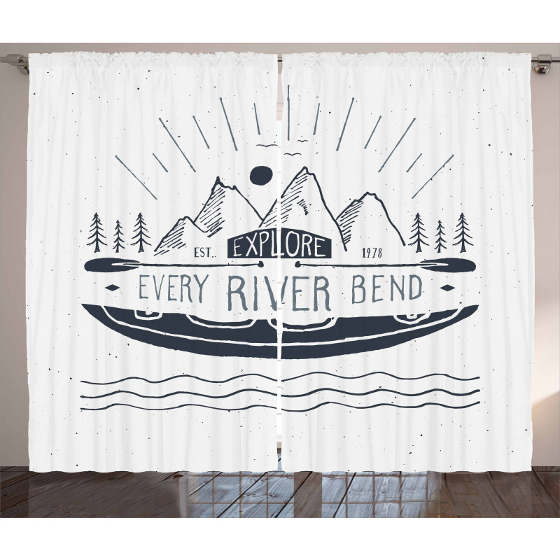 Sketch Style Mountains Curtain