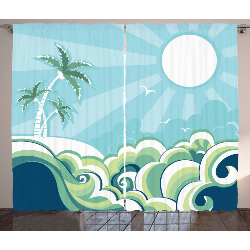 Wavy Sea Palm Trees Curtain