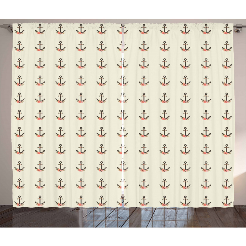 Nautical Pattern Flowers Curtain