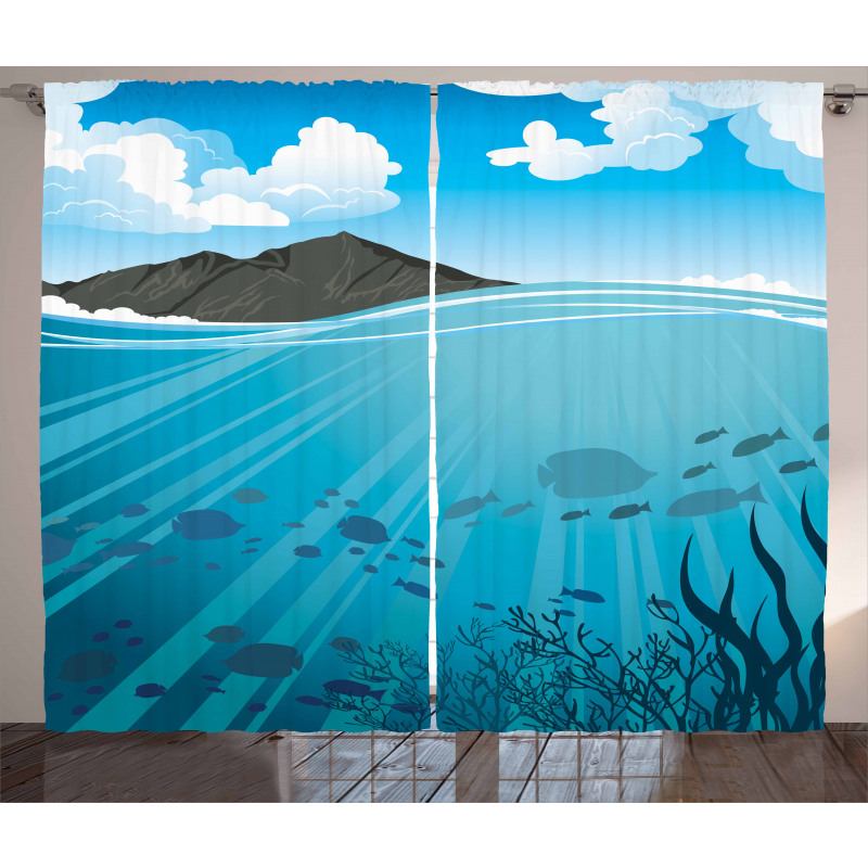 Fishes Sea Mountain Curtain