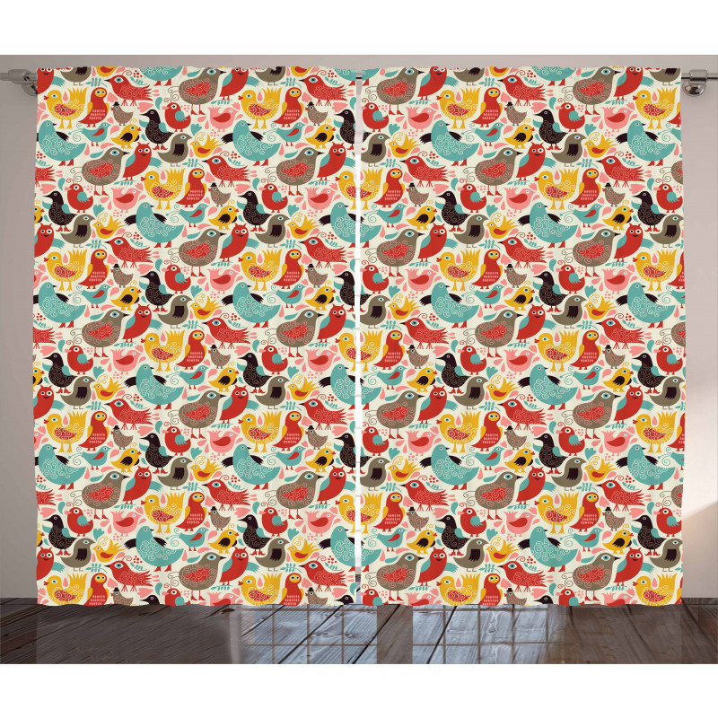 Whimsical Colorful Birds Curtain