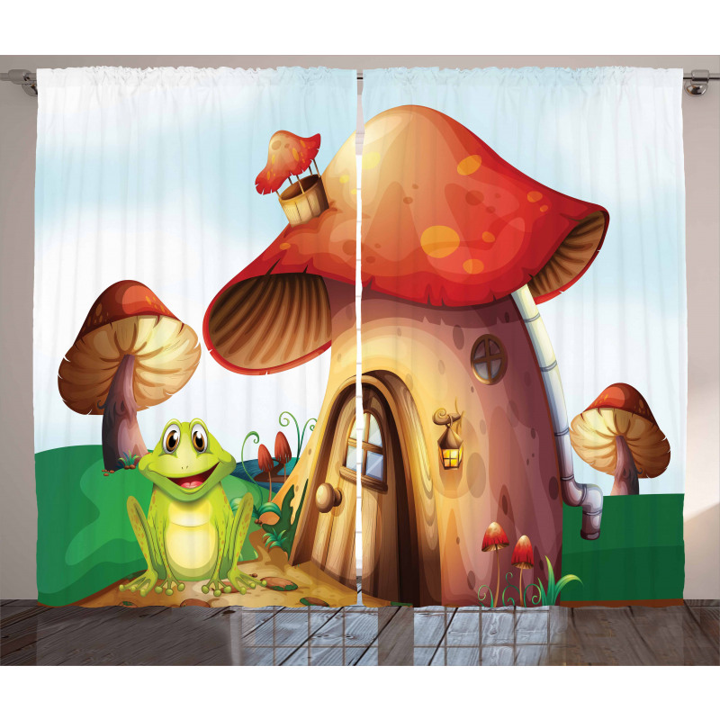 Cartoon Mushroom Houses Curtain