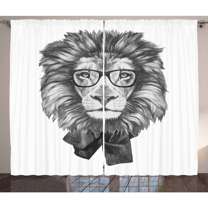 Hipster Animal in Glasses Curtain