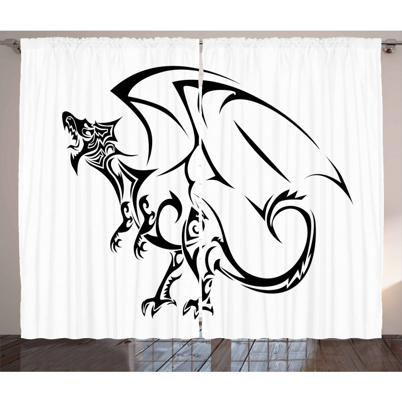 Tribal Dragon Sketch Curtain