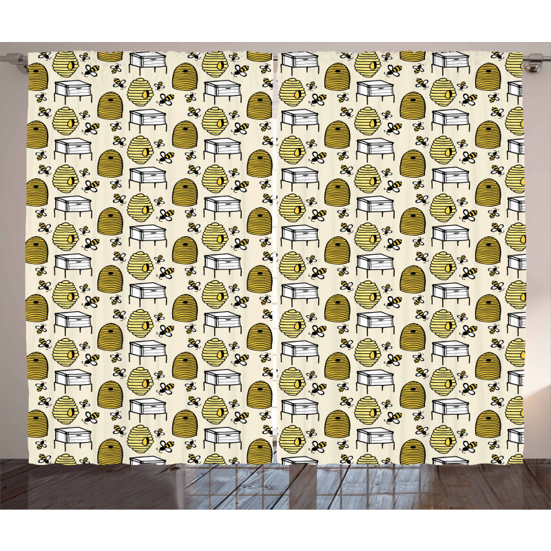 Caricature Bee Hives Rural Curtain