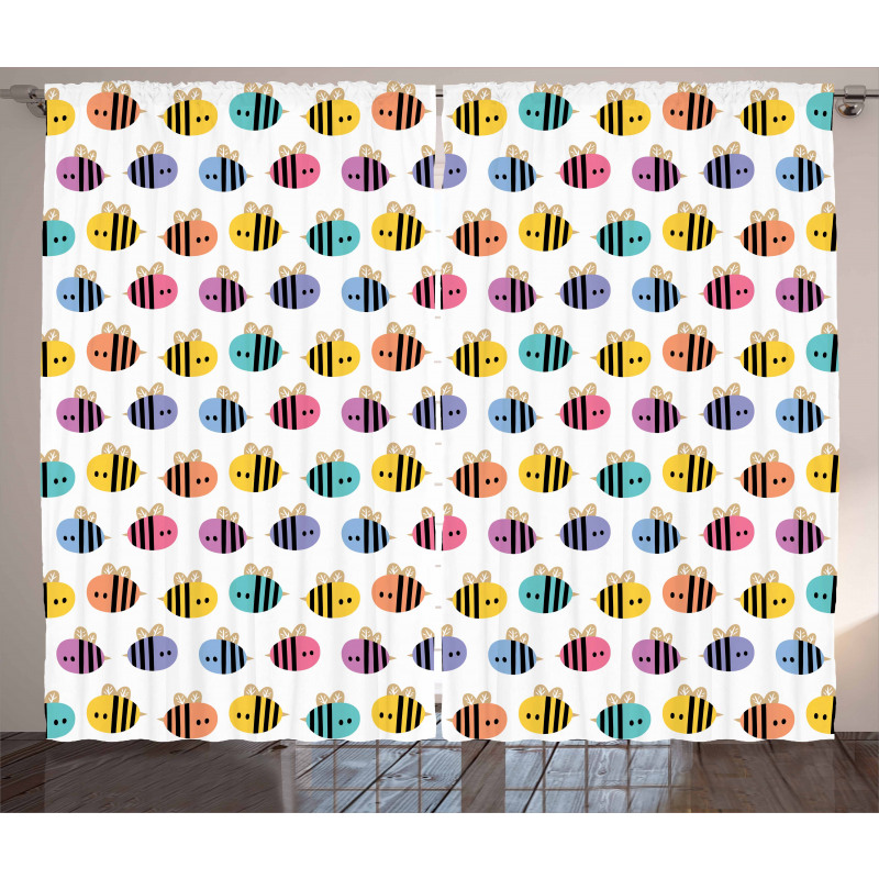 Colorful Flying Bee Sketch Curtain