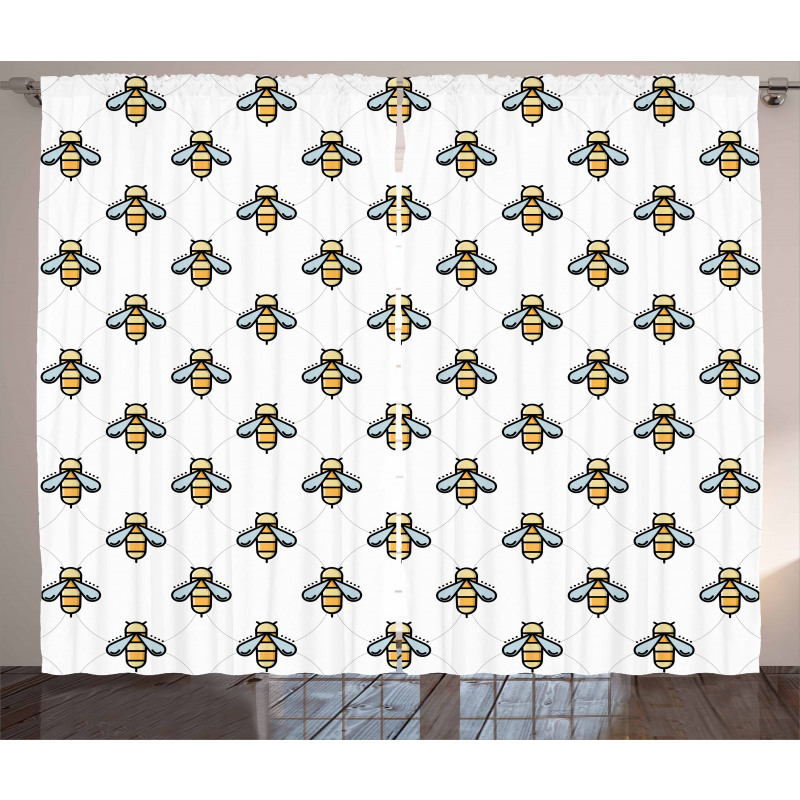 Graphic Bees Dots Pattern Curtain