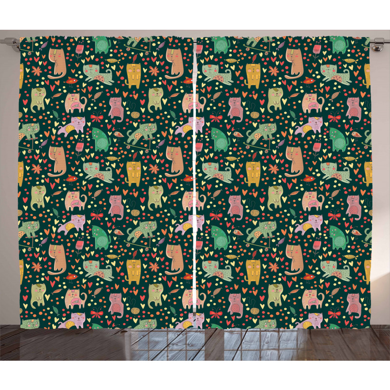 Nocturnal Theme Kittens Curtain