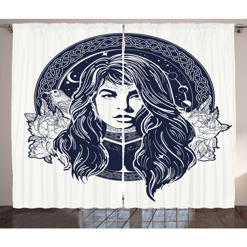 Occult Woman Portrait Curtain