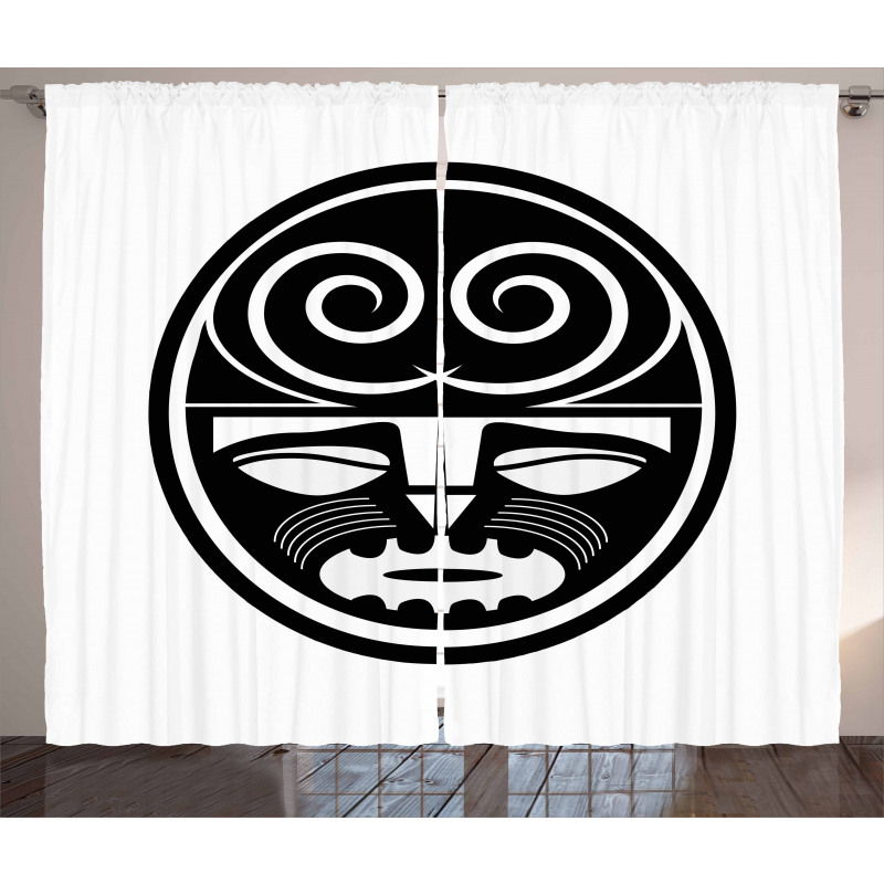 Black Maori Mask Design Curtain