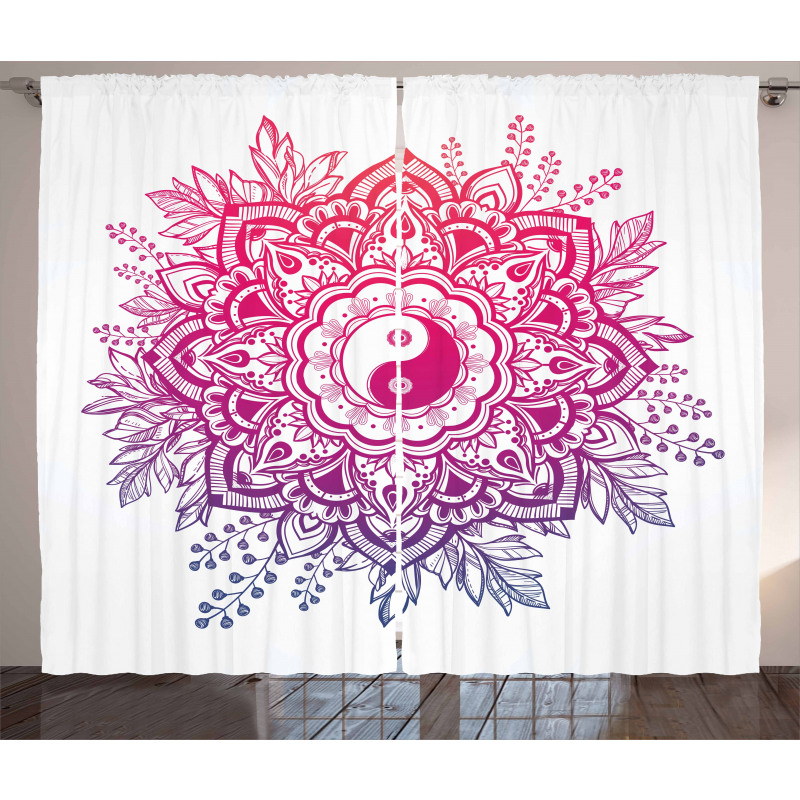 Floral Yin Yang Sign Curtain