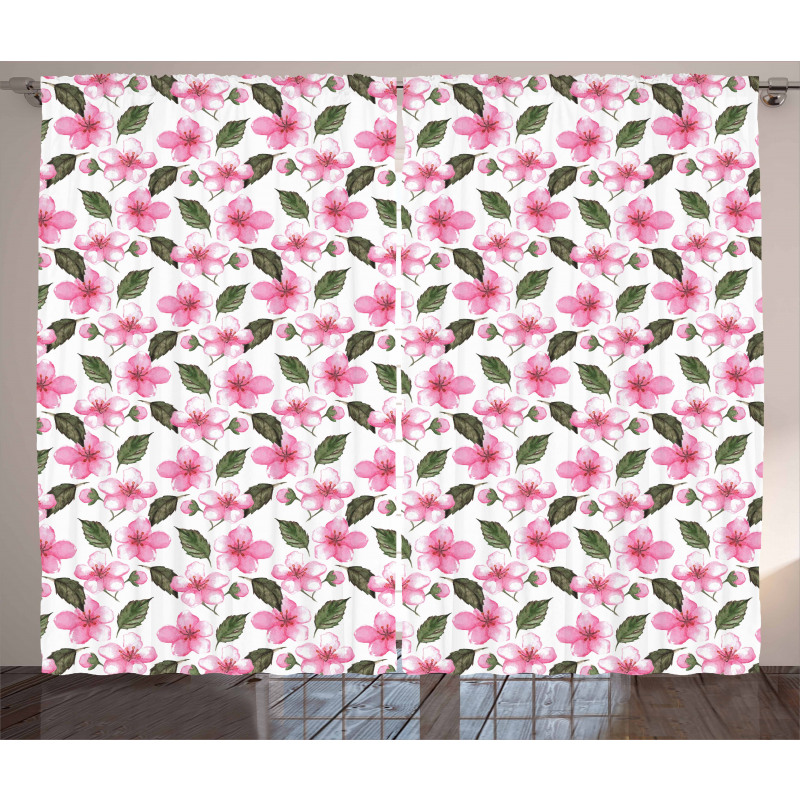 Watercolor Sakura Design Curtain