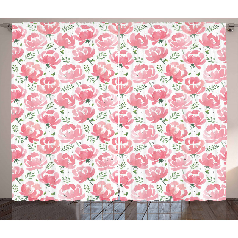 Stamped Peony Design Curtain