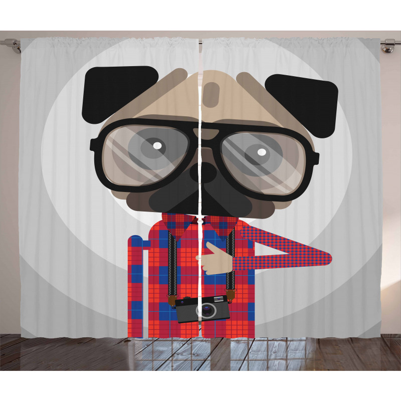 Photographer Pug Dog Curtain