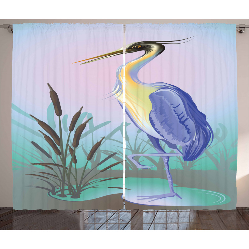 Heron with Reed Water Curtain