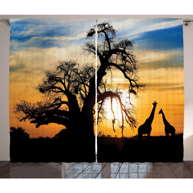 Giraffes Baobab Tree Curtain