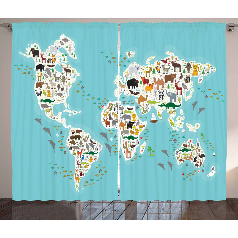 World Map Local Animal Curtain