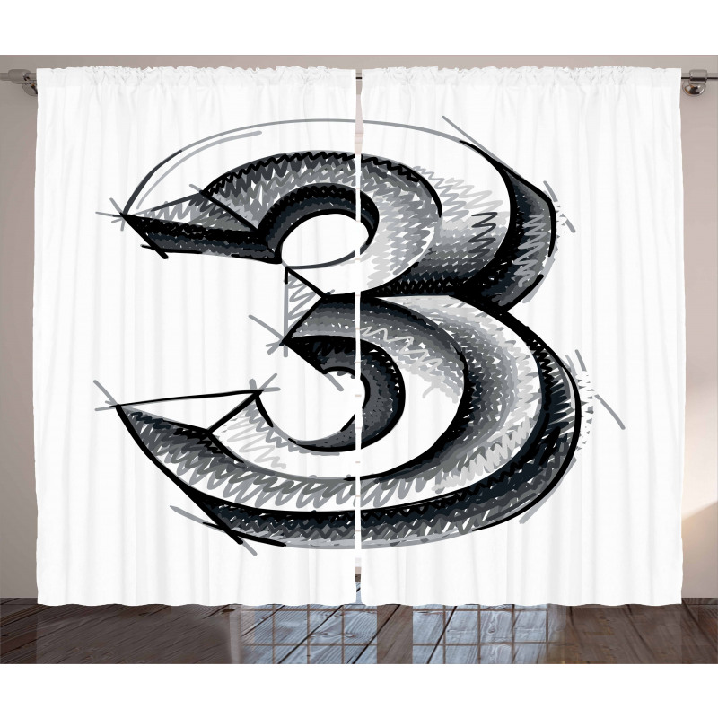 Sketchy Numeral 3 Curtain