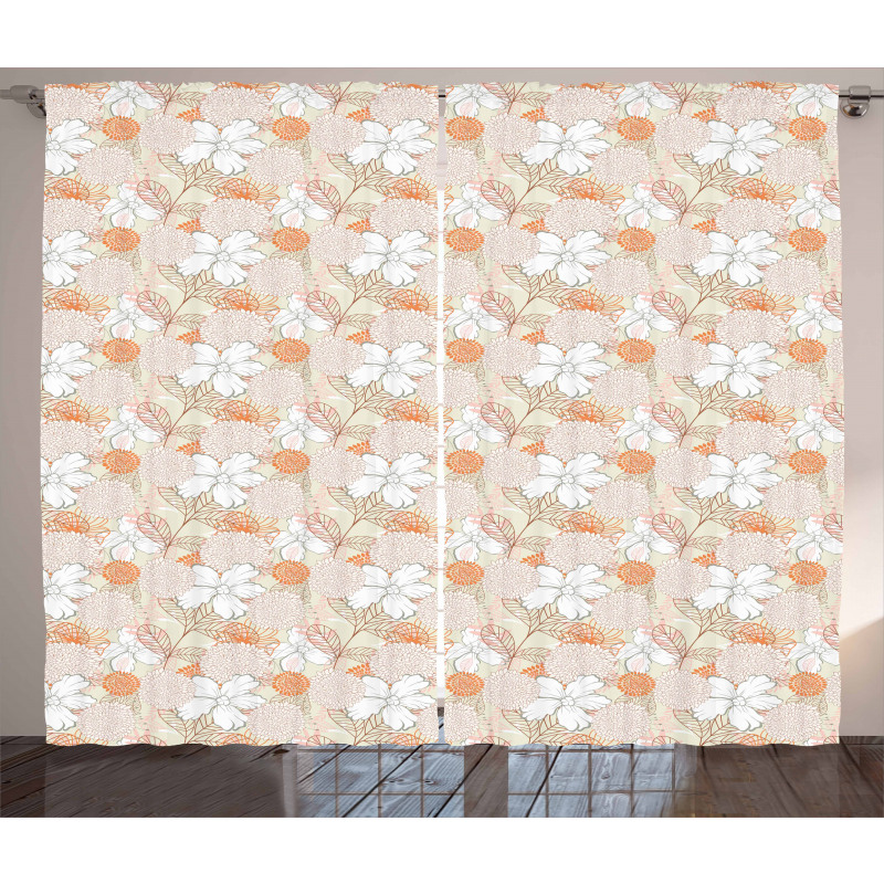 Pastel Retro Botanical Curtain