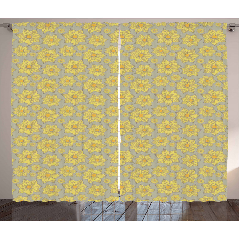 Doodle Yellow Petals Curtain