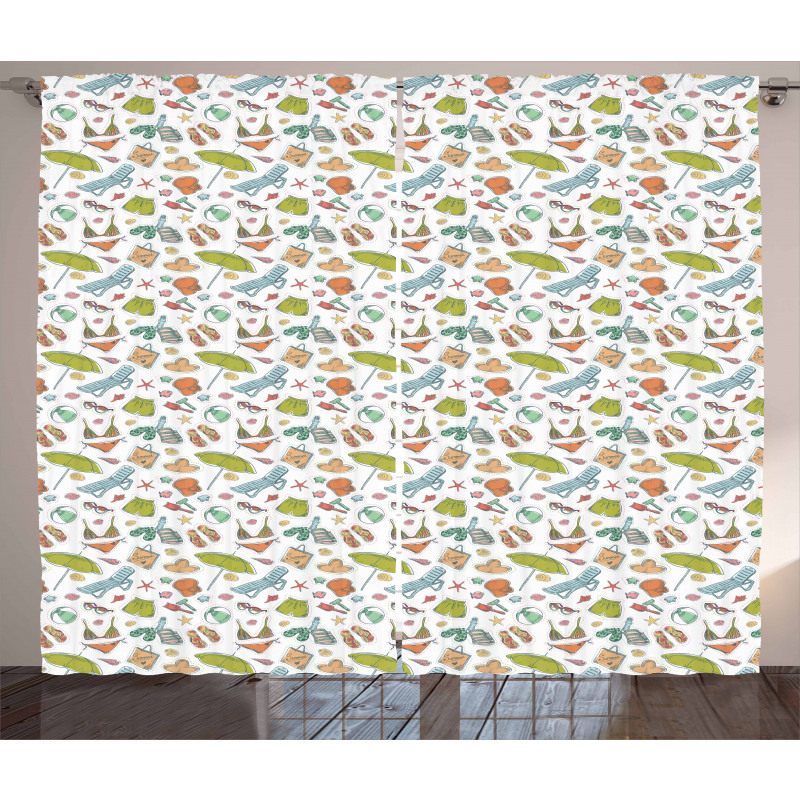 Retro Summer Beach Curtain