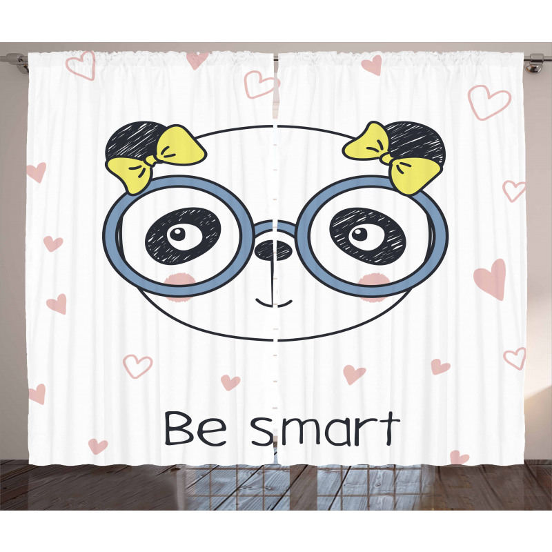 Doodle Panda Girl Glasses Curtain