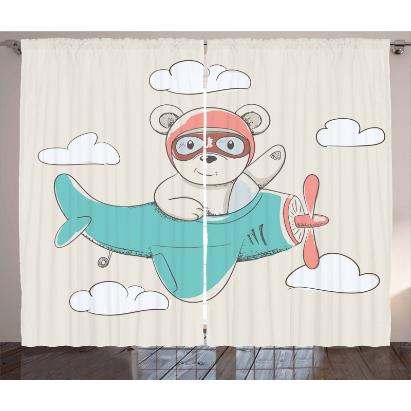 Teddy Bear on Biplane Curtain