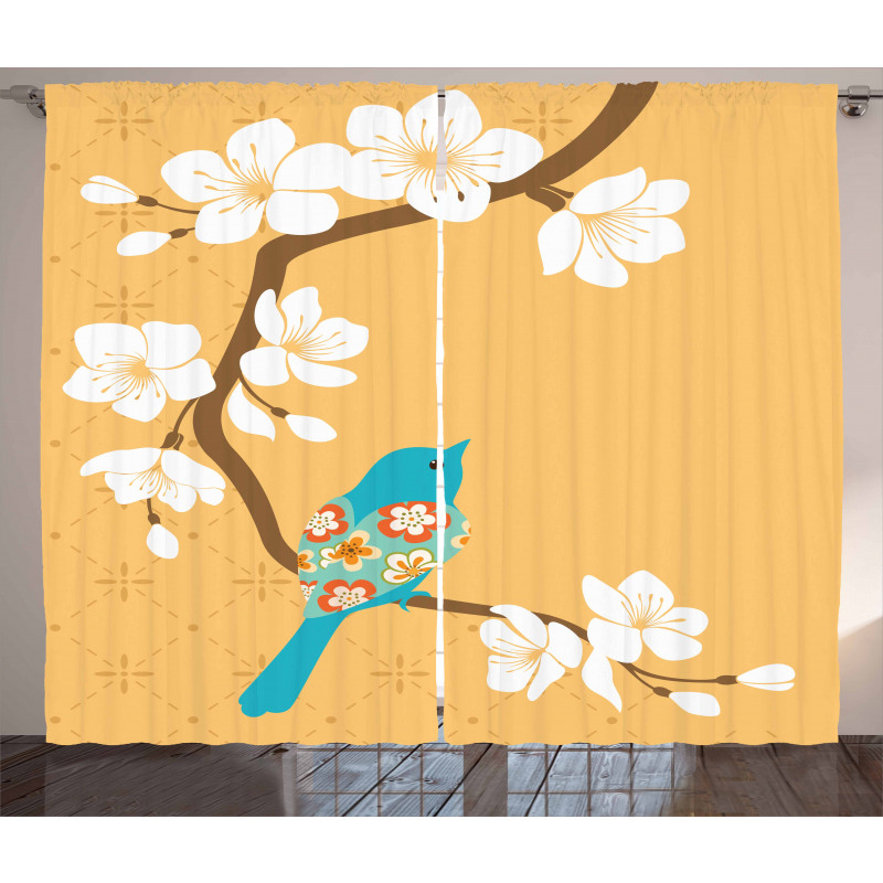 Birds on Cherry Blossom Curtain