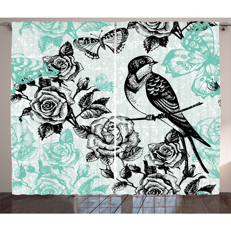 Mockingbird on Rose Tree Curtain