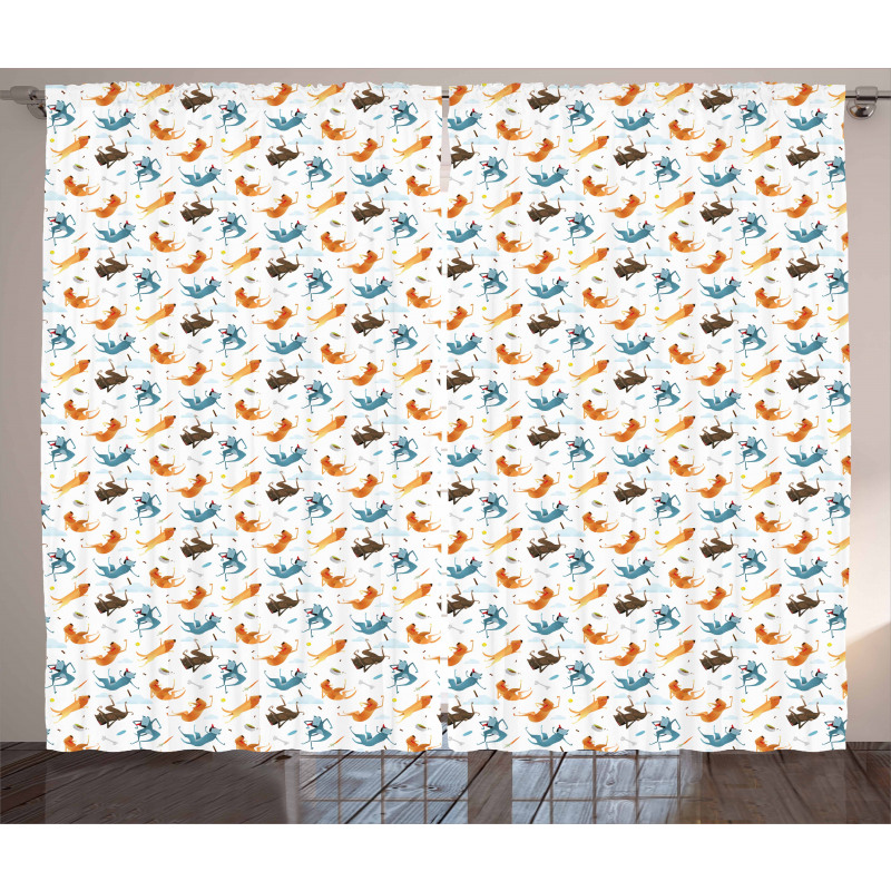 Hungry Funny Flying Dogs Curtain