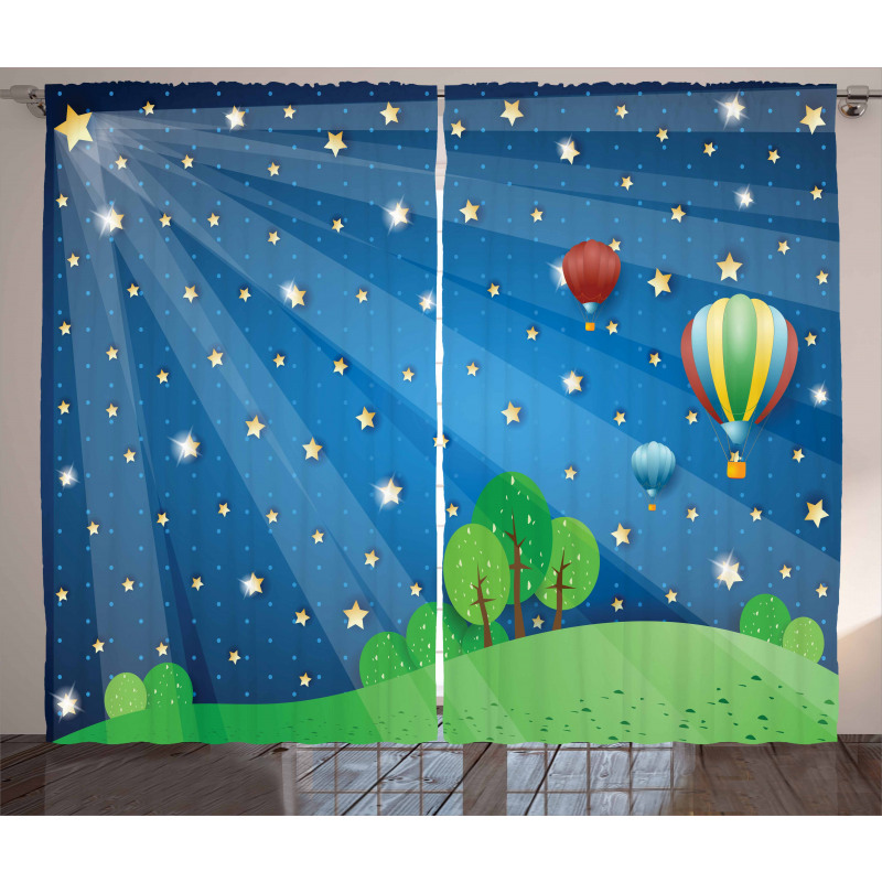 Cartoon Balloons Stars Curtain