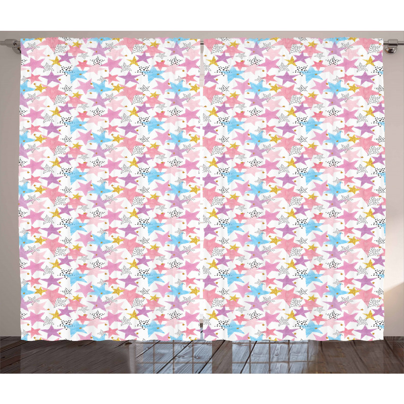 Watercolor Dots Stripes Curtain