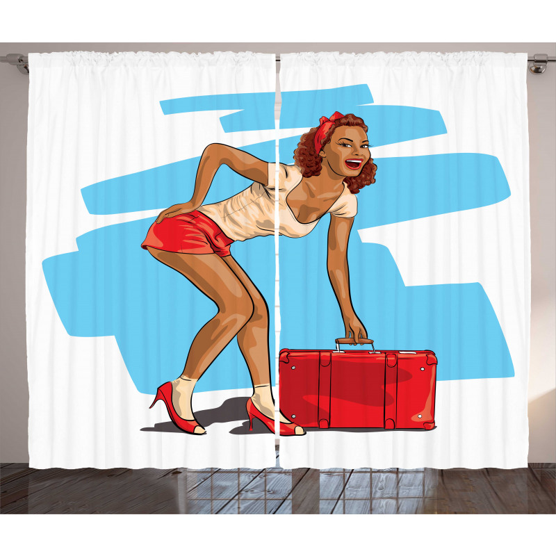Girl and Suitcase Curtain