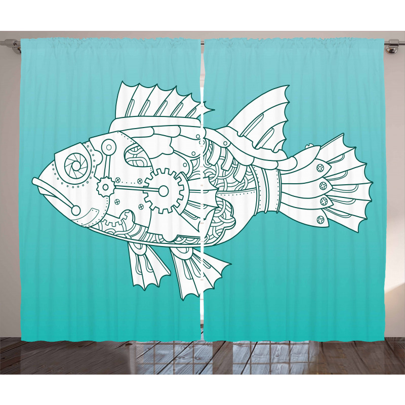Doodle Mechanic Fish Curtain