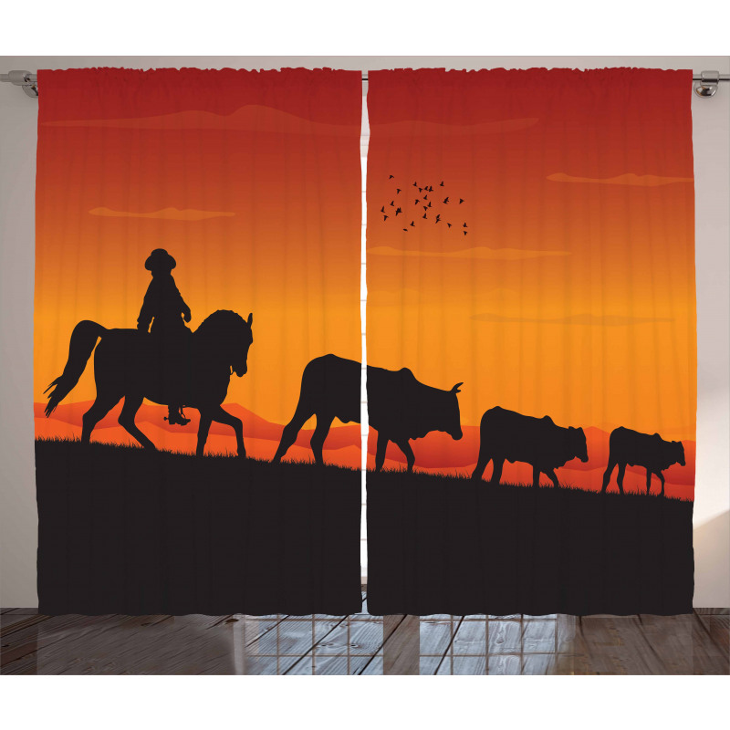 Silhouette Farm Cow Herd Curtain