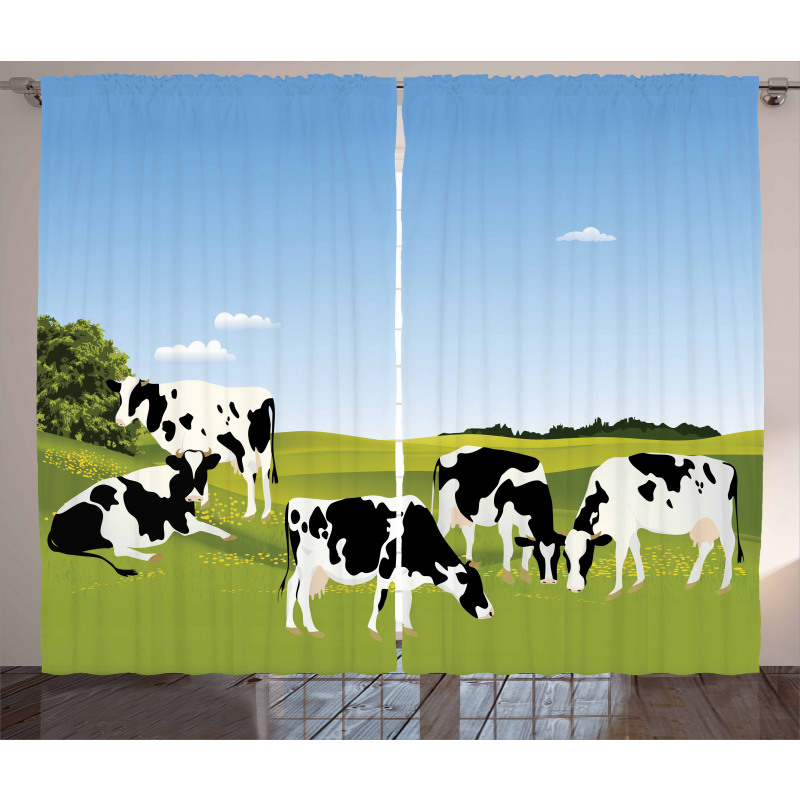Graphic Domestic Cows Curtain