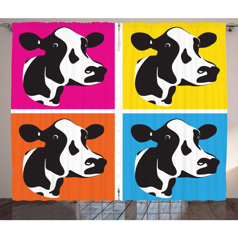 Pop Art Cow Heads Image Curtain