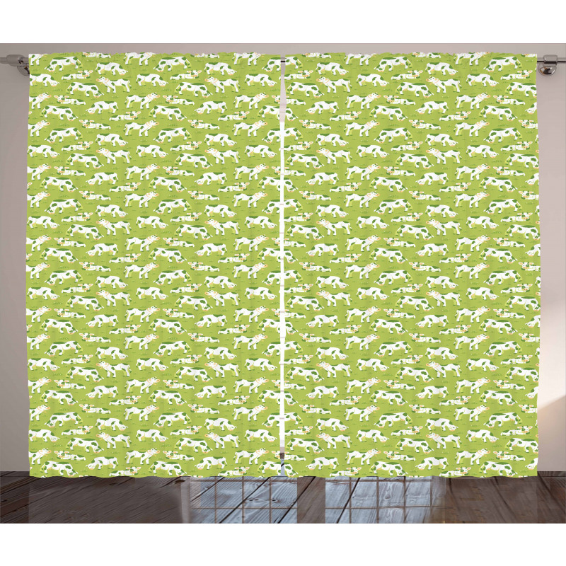 Bovines on Green Meadow Curtain