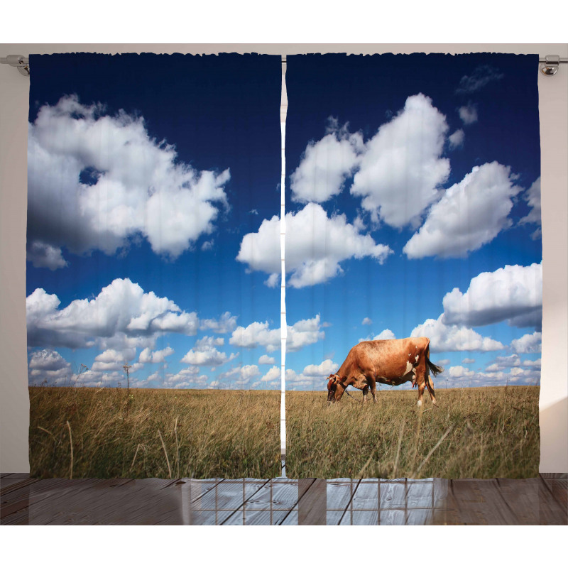 Cow Meadow Sky Clouds Curtain