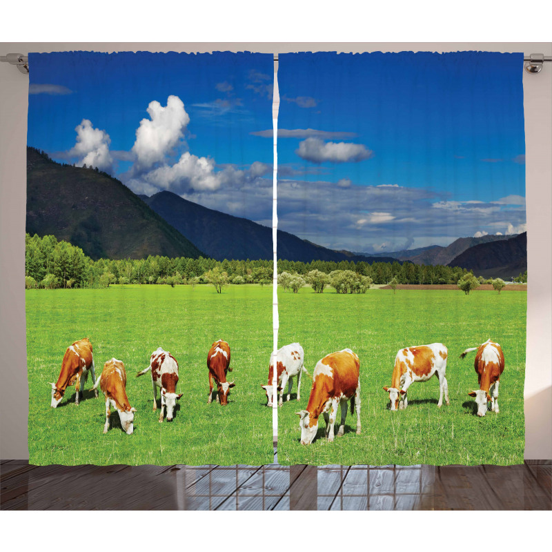 Mountains Grazing Cows Curtain