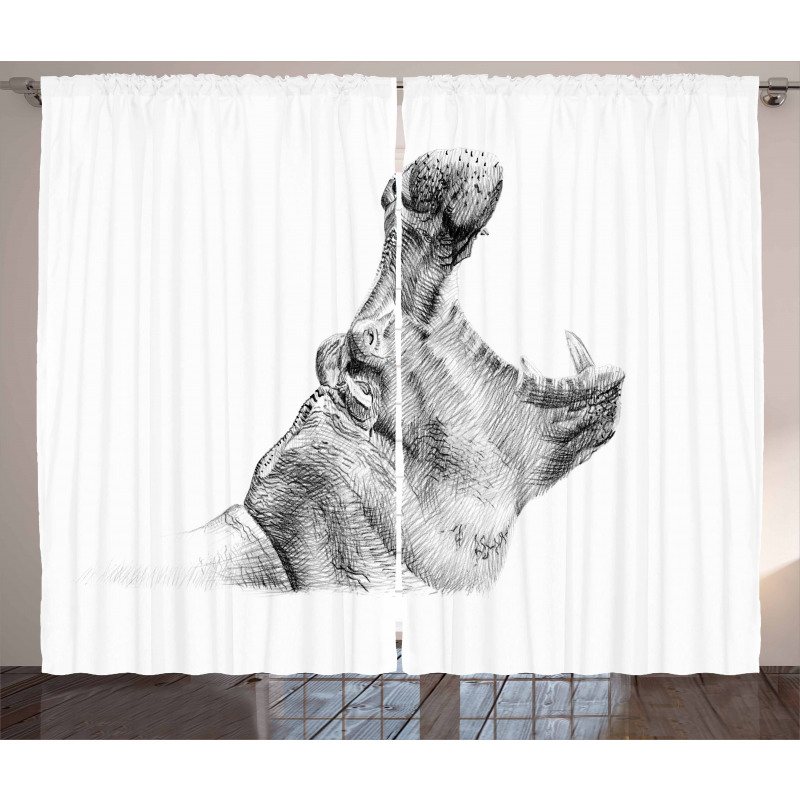Yawning Hippo Sketch Curtain