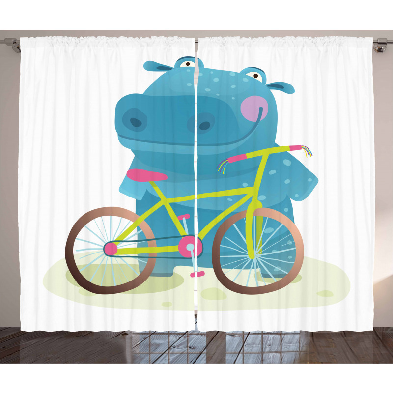 Hippo Child with Bicycle Curtain