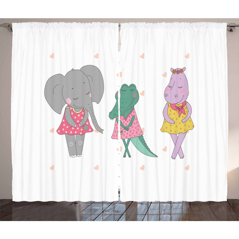 Elephant Girl Polka Dress Curtain