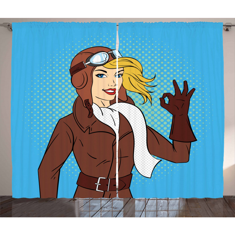 Pop Art Woman Pilot Curtain