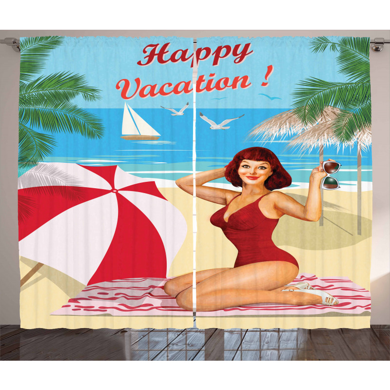 Red Bathing Suits Curtain