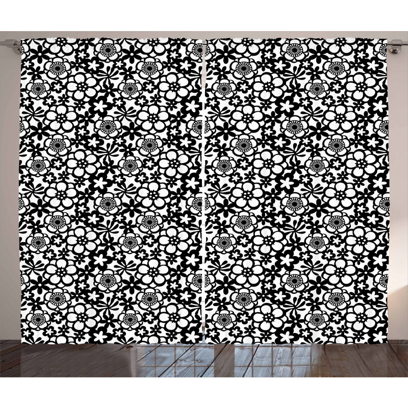 Monochrome Flower Petals Curtain